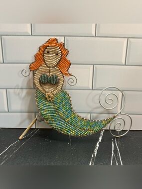 Beadworx Redhead Mermaid Glass Beaded Sculpture Handmade made in Haiti